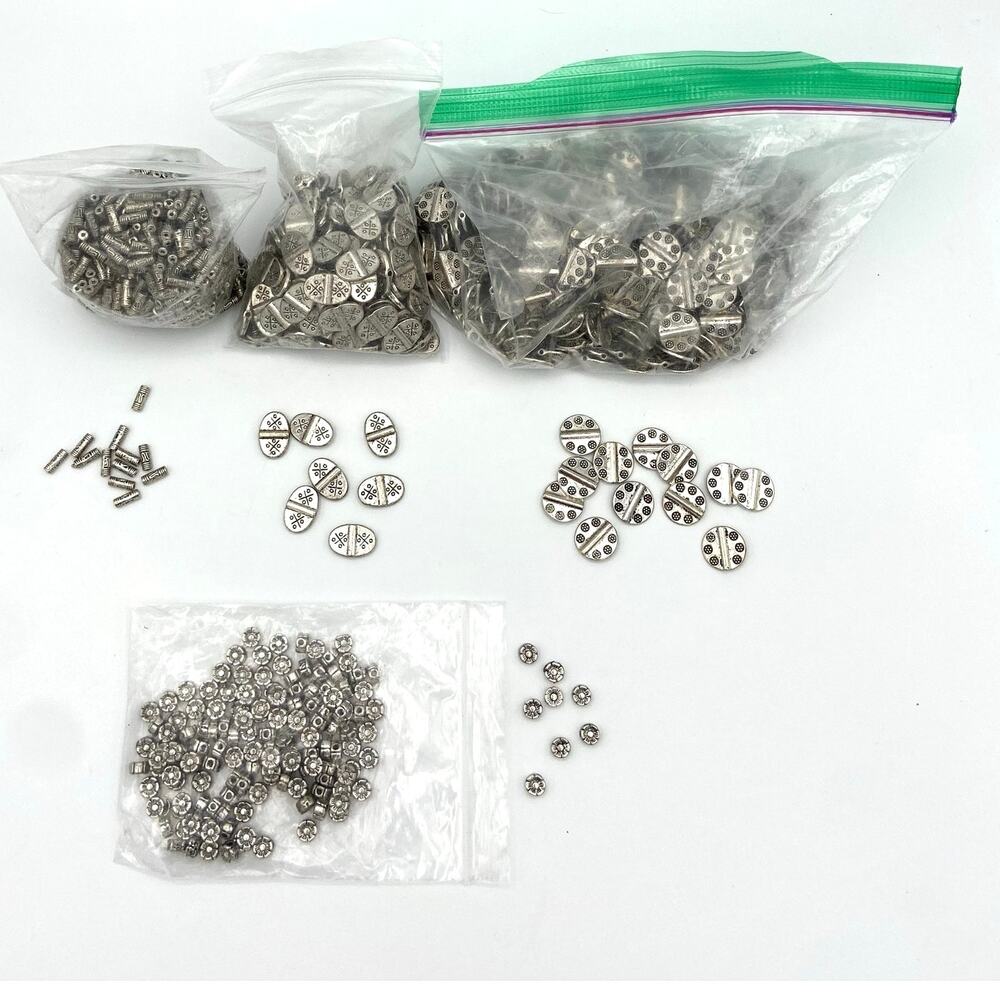 Silver Tone Beads for Jewelry Making Lot 2 lbs 5.4 oz Tube Oval Circle Flower